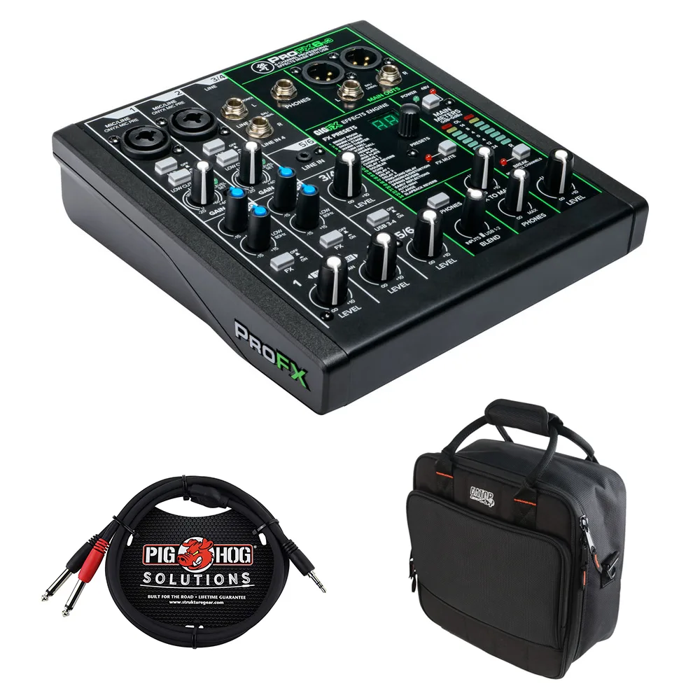 Mackie Mackie ProFX6v3 6-Channel Mixer with Gator G-MIXERBAG-1212 Bag &amp; Cable — product photo