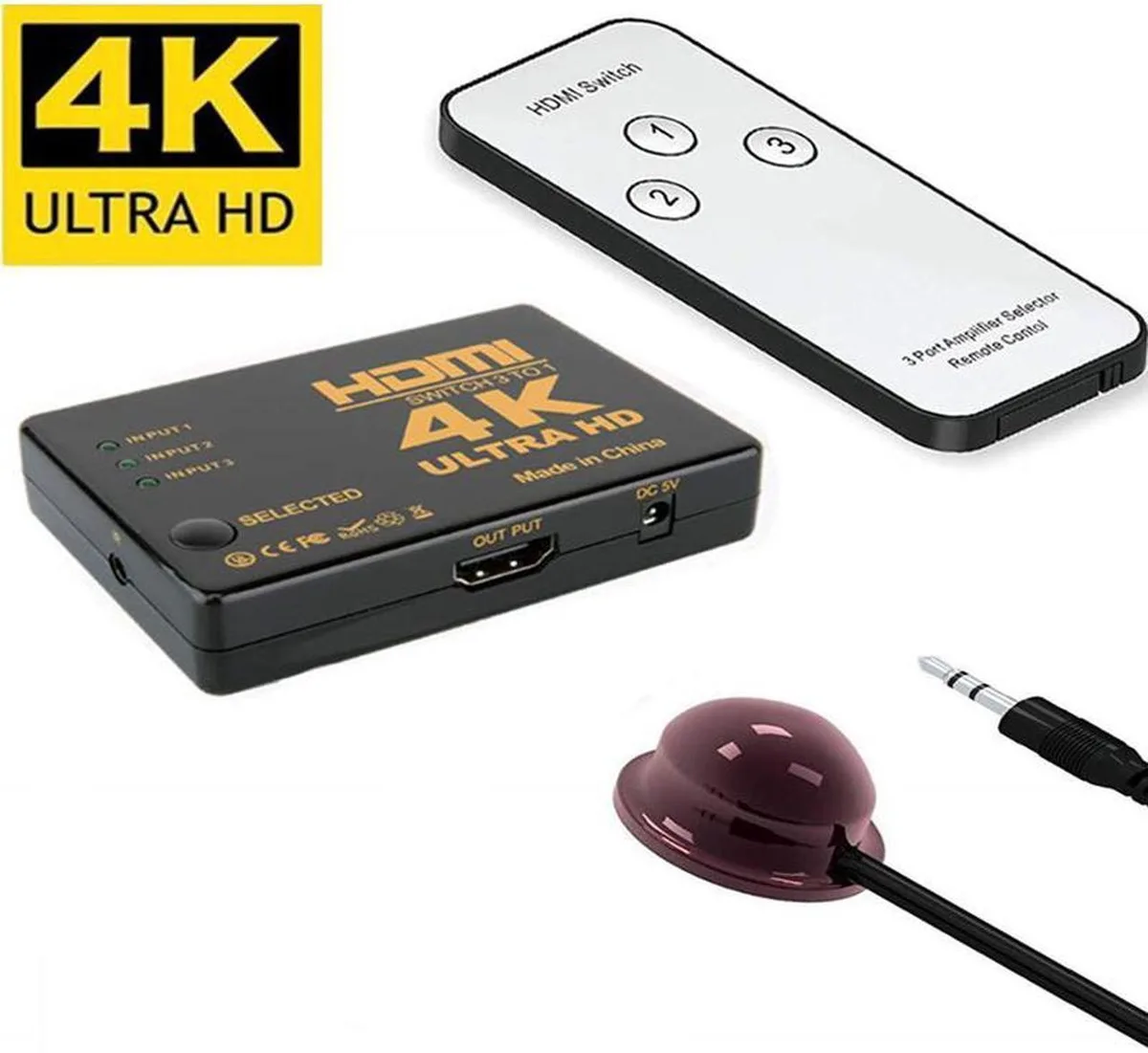 Vszerda Vszerda HDMI-compatible Switch 4K 3x1 30Hz IR Remote — product photo