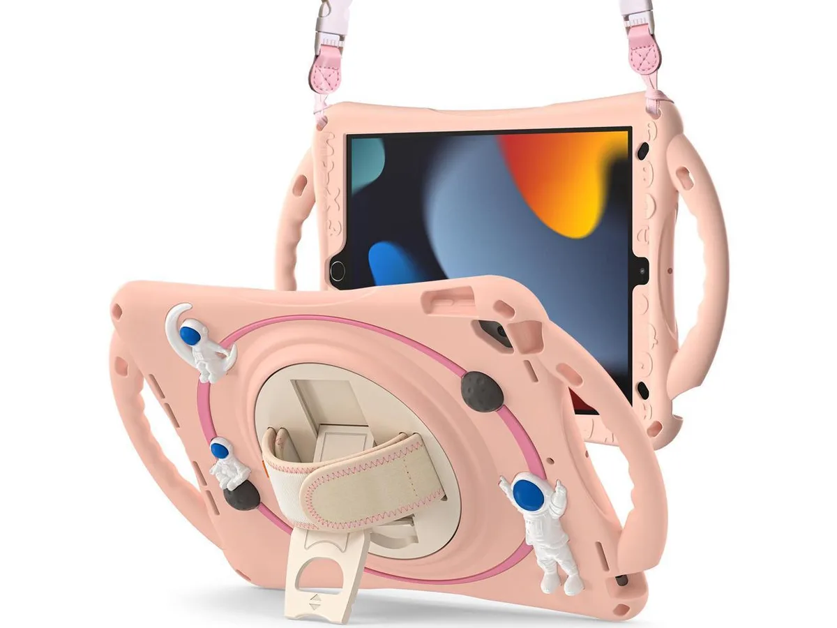 Pink silicone astronaut case with stand, strap, handle and pencil holder for 10.2 inch iPad