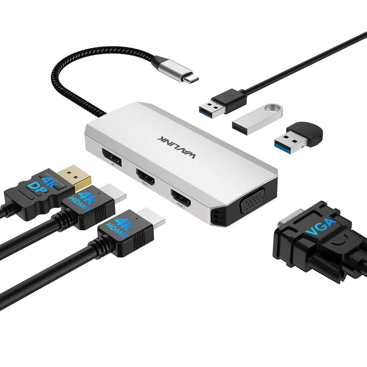Wavlink Wavlink V1C43EA docking station 2 HDMI DP VGA 3 USB 2.0 4K 60Hz — product photo