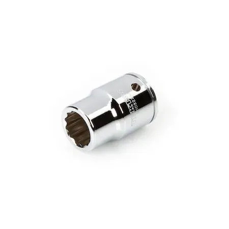 Polished chrome 12-point socket with beveled inner rim and large size markings