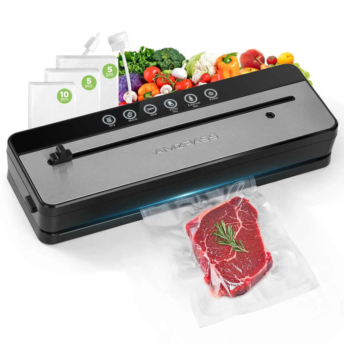 Amzpass Vacuum Sealer 6-in-1 Black with Cutter — product photo
