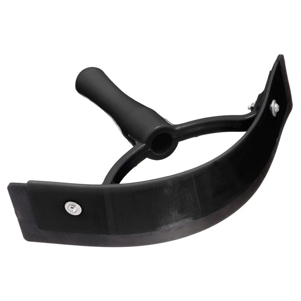 Black sweat scraper with rubber squeegee blade and stiff scraper edge on ergonomic handle