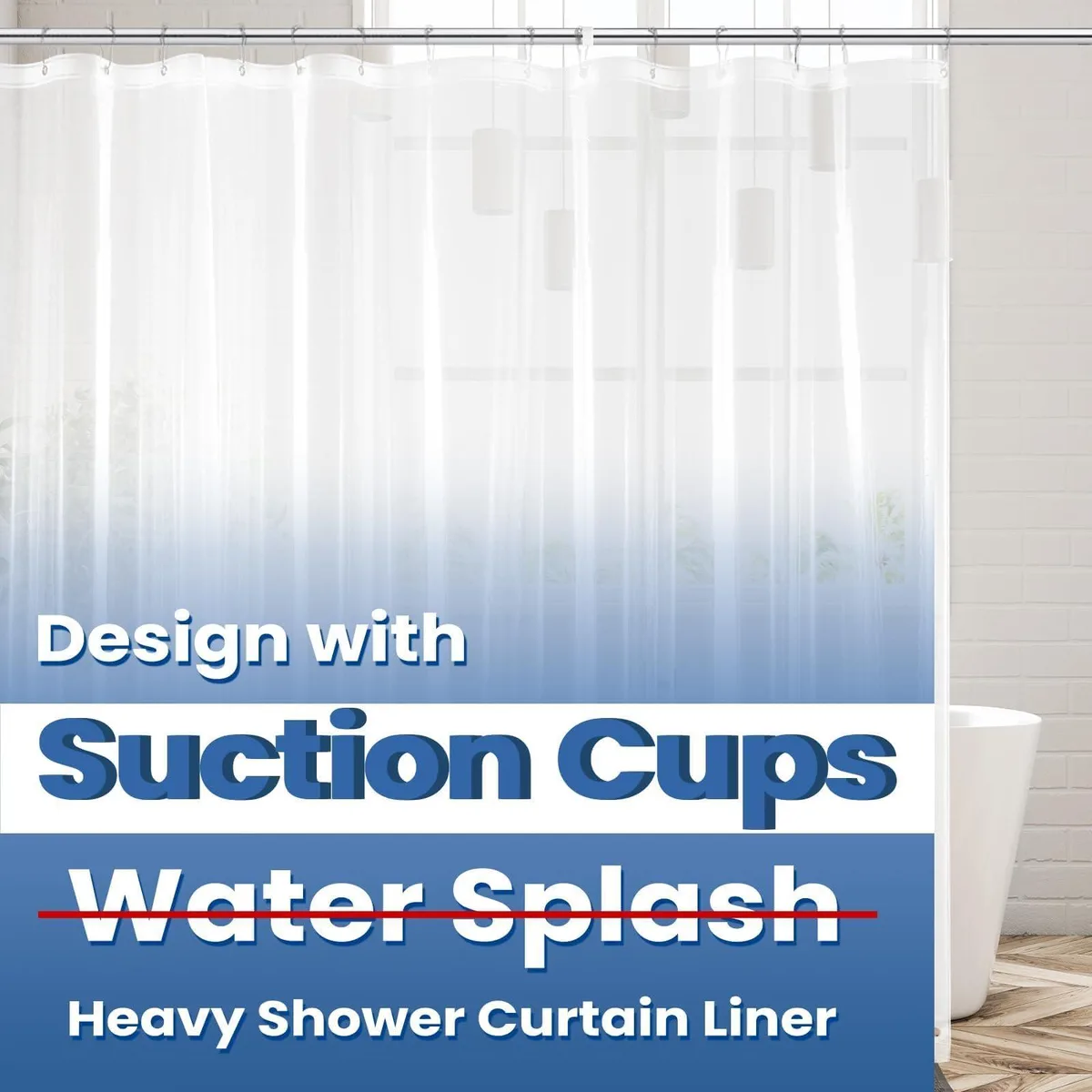 Clear PEVA shower curtain liner with suction cups and magnets 72" x 72
