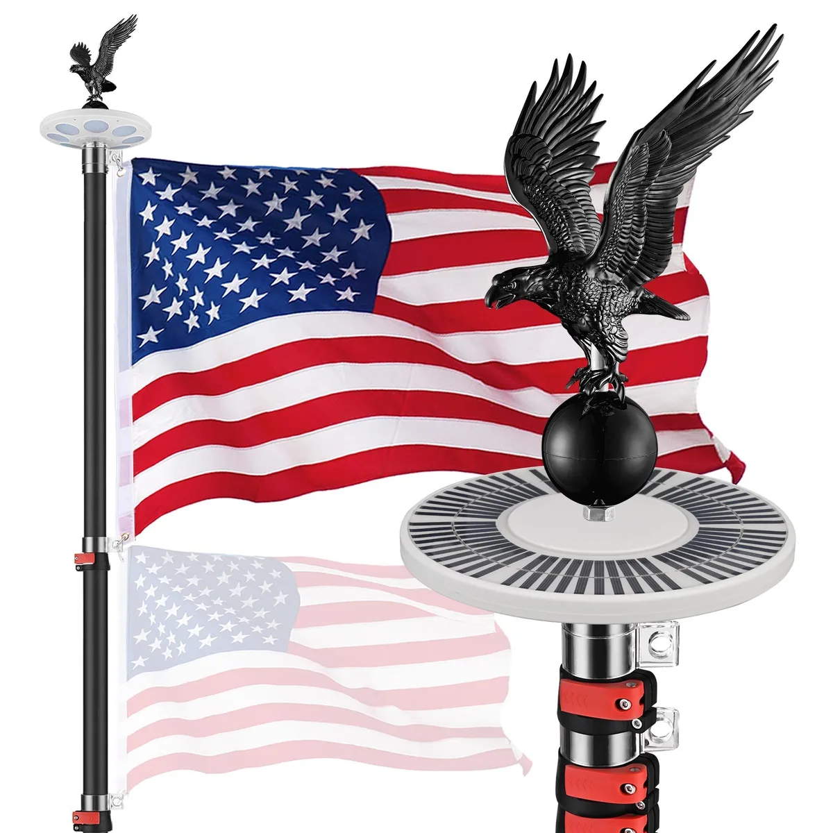Yescom USA, Inc. Yescom USA, Inc. 30ft Telescopic Flag Pole Kit with Solar Light, Black — product photo