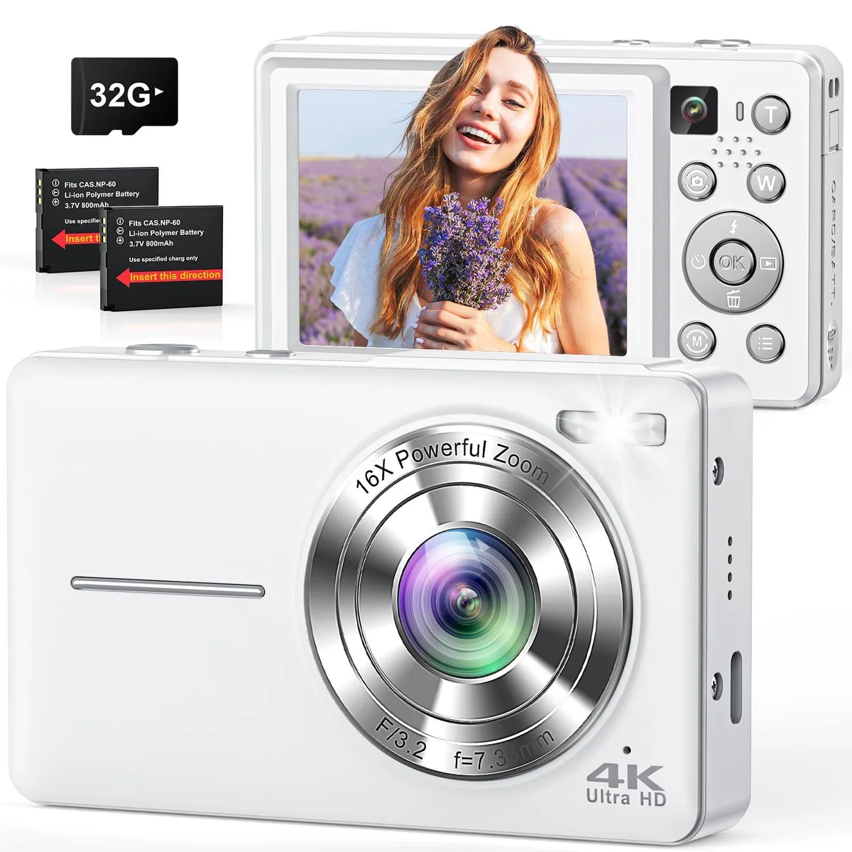 CAMKORY C-DC413S 64MP 4K Compact Camera White — product photo