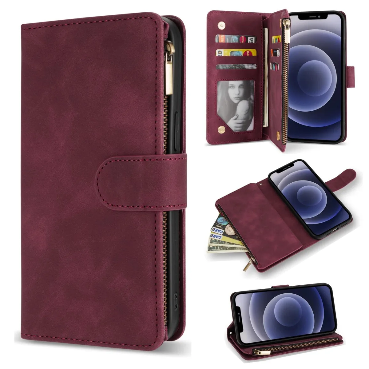  ZZXX Wallet Case iPhone 12 Pro 6.1 inch Wine Red 25419690 — product photo