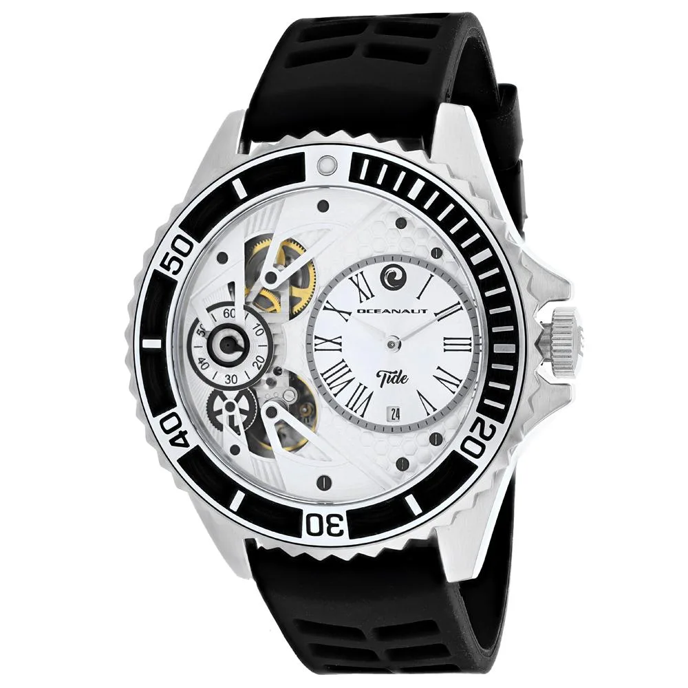 Silver dial watch with black rubber strap and stainless steel case