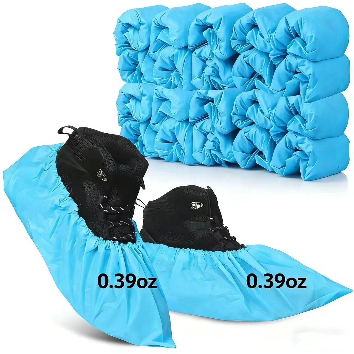 Blue disposable CPE shoe covers, 100 pack, non-slip waterproof finish