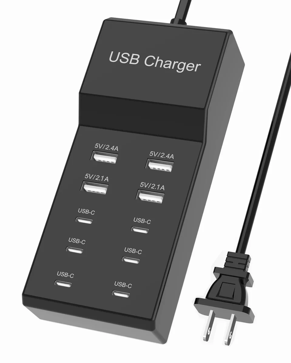 KEHIPI KEHIPI 10PORT USB Charger 6 USB-C 4 USB-A 50W Black — product photo