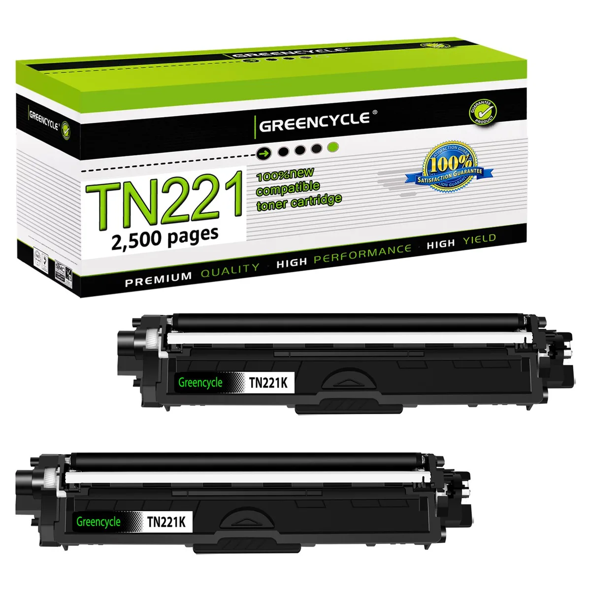 GREENCYCLE GREENCYCLE TN221K Black Toner Cartridge 2 Pack 2500 Pages — product photo
