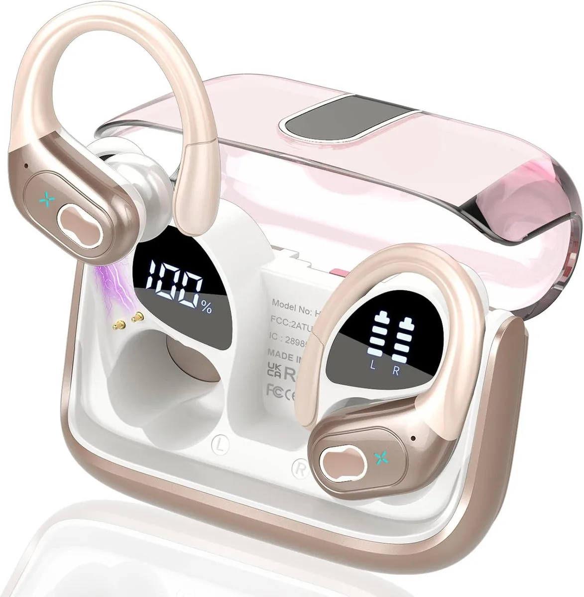 MAONO MAONO Wireless Earbuds Rose Gold 75hrs Bluetooth 5.4 14.2mm IPX7 — product photo