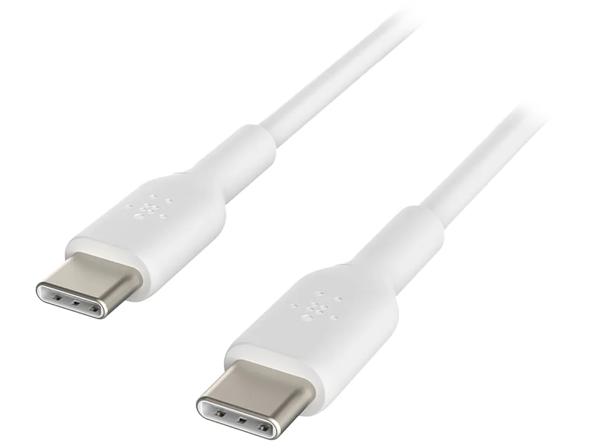 White PVC USB-C to USB-C cable, one metre long
