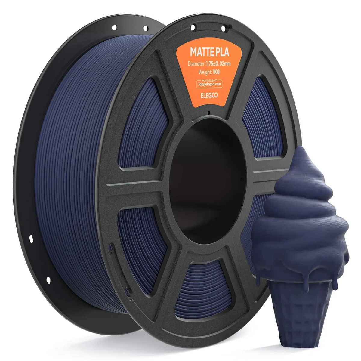 Dark navy-blue PLA filament spool, matte finish, 1.75 mm diameter, 1 kg weight