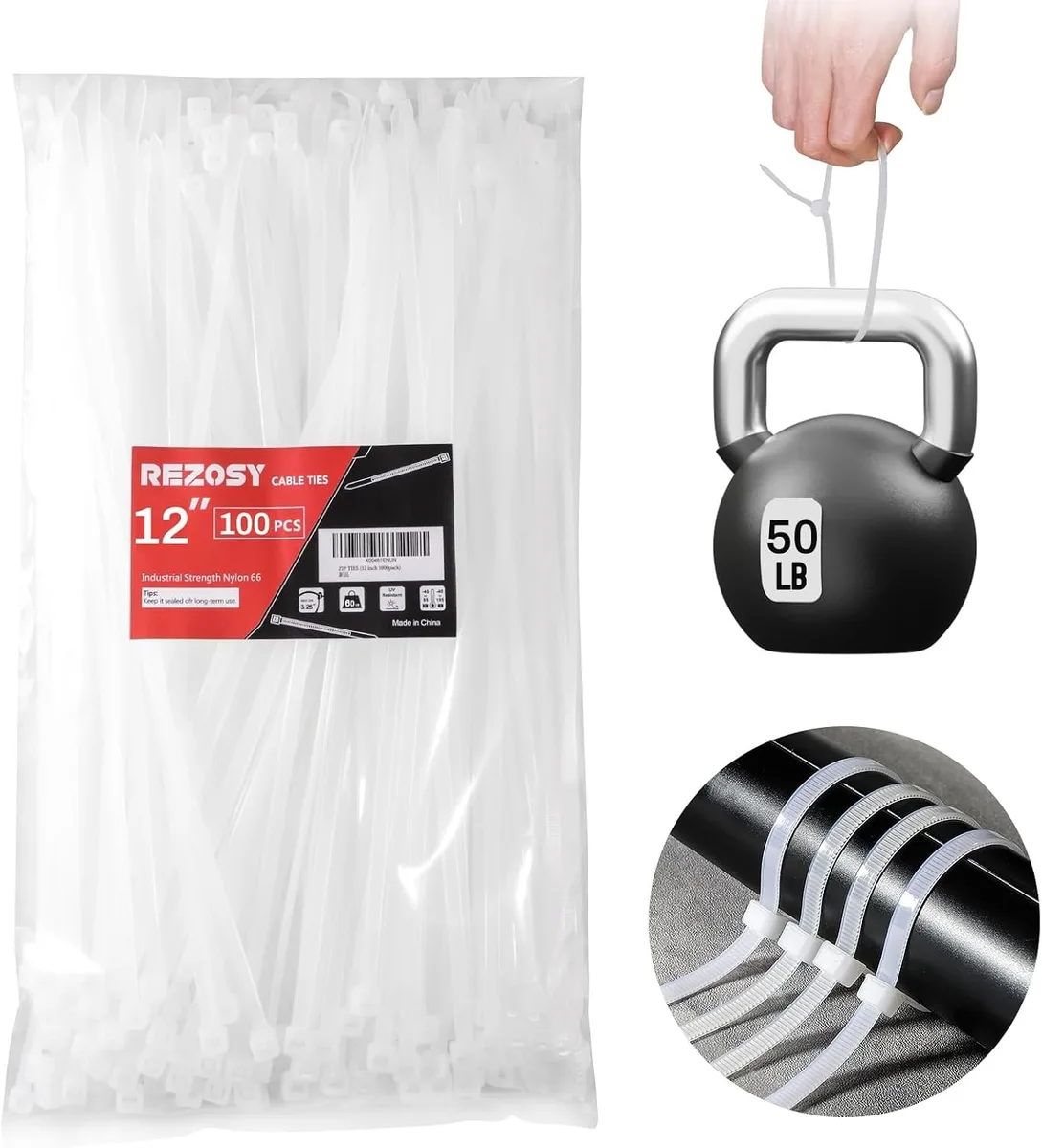 Ennovor Ennovor 12 inch 100 Pack Self Locking Cable Ties 50 lbs Tensile Strength UV Resistant Nylon 66 — product photo