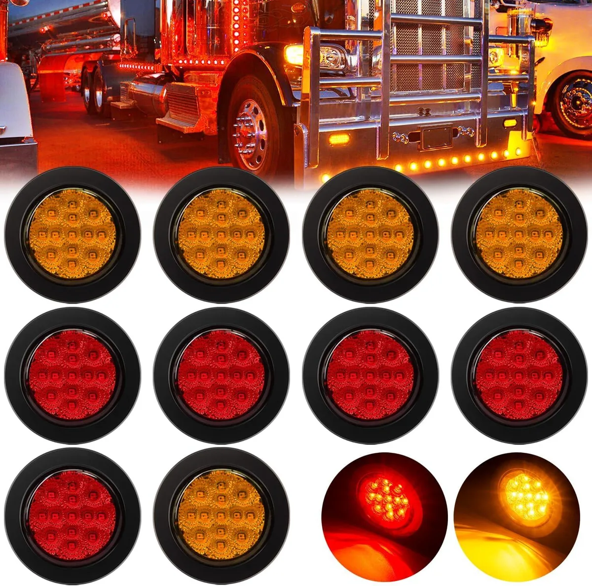 BFKK BFKK 10Pcs 2.5" Round 13 LED Trailer Marker Light Amber Red IP67 12V — product photo