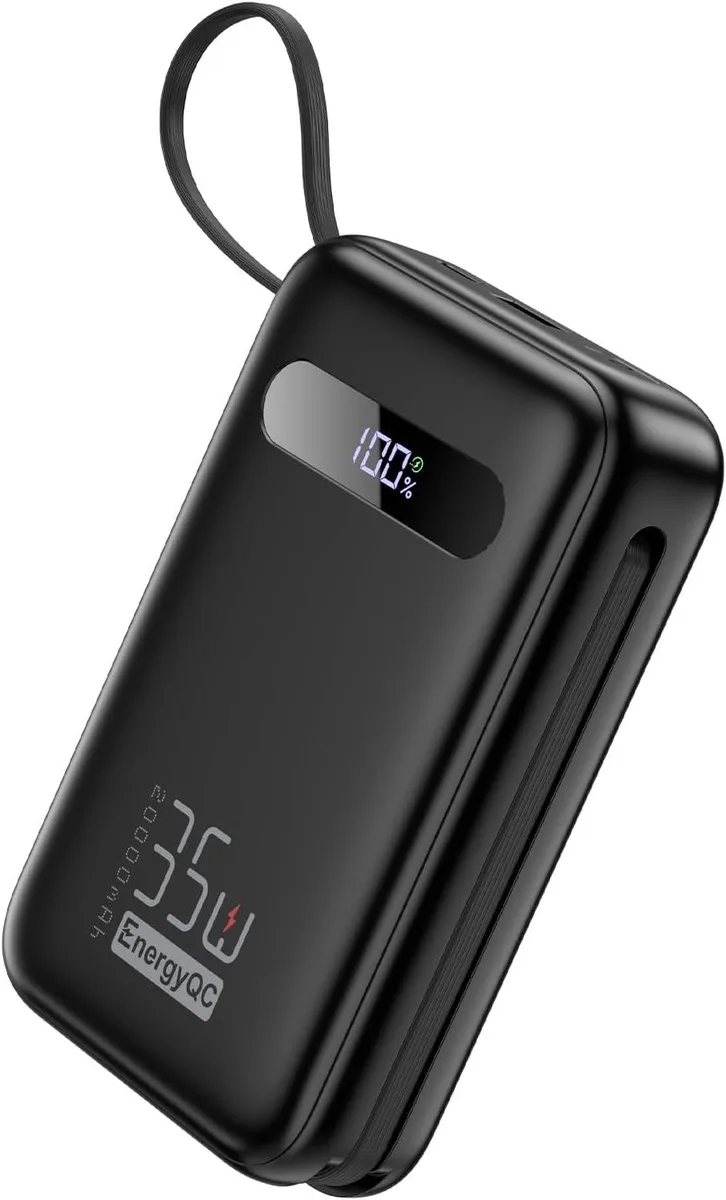 WOOJONG WOOJONG 20000mAh Power Bank 35W PD 3.0 QC 4.0 Built-in Lightning USB-C Cables Black — product photo