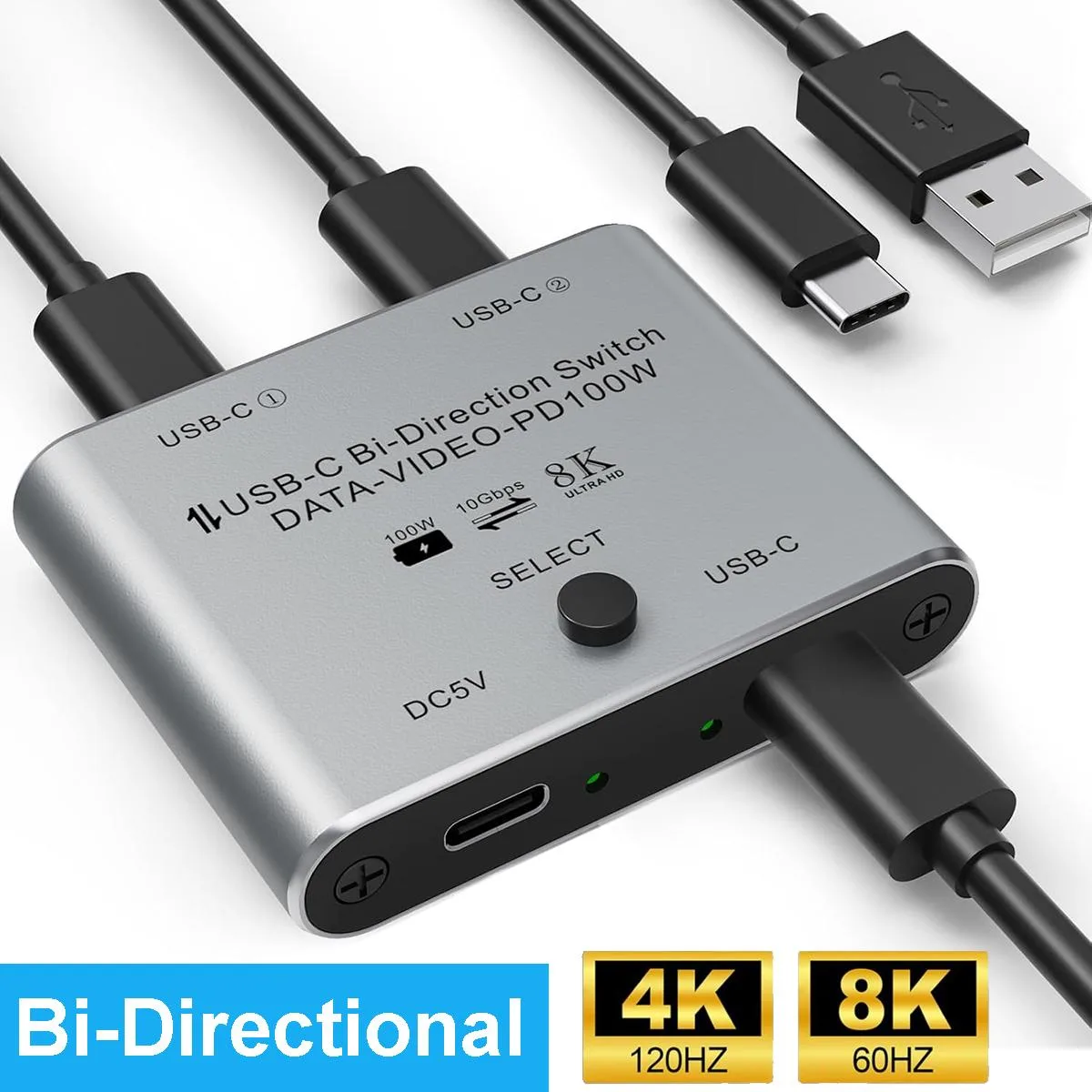 IHDAPP IHDAPP C201 8K USB-C KVM Switch 2-Port 10Gbps 100W — product photo