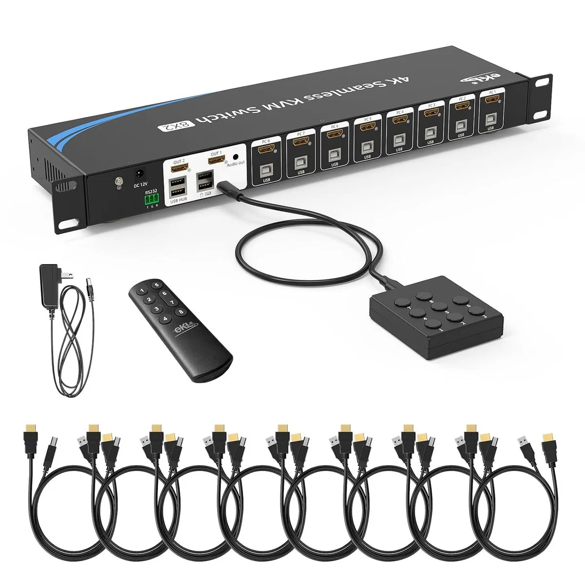 IHDAPP IHDAPP 8-Port 4K@30Hz HDMI KVM Switch 8-in-2-Out 1U Rack Mount — product photo