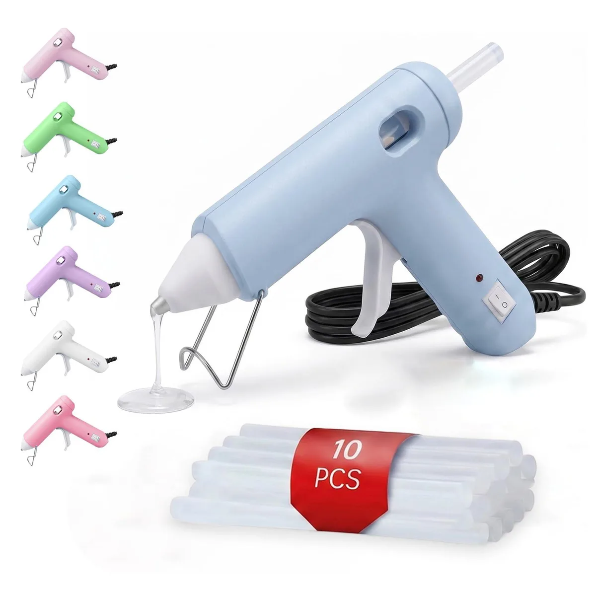 Blue mini hot glue gun kit with 40 sticks