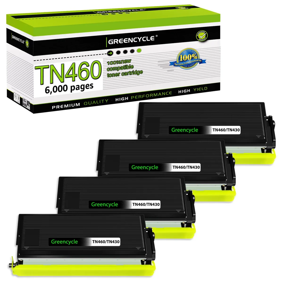 GREENCYCLE GREENCYCLE TN460 Compatible Toner Cartridge Black 4 Pack 6000 Pages — product photo