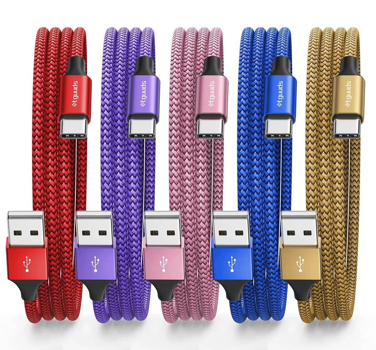  etguuds 5-Pack USB-A to USB-C Cable 10ft 3A Blue — product photo
