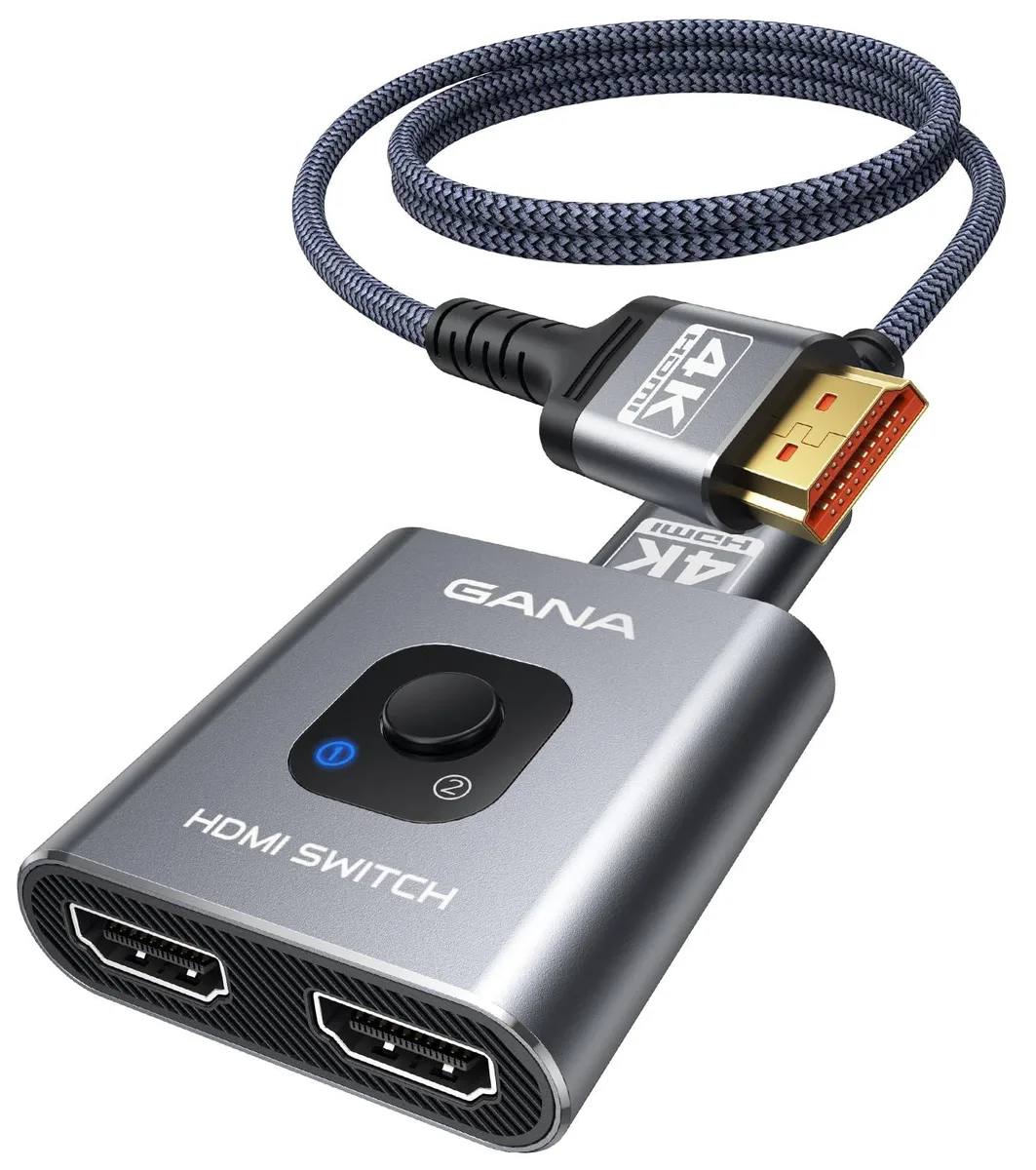 KEHIPI KEHIPI HDMI Switch 4K@60Hz 2-in-1-Out 3-Port Gray with 3Ft Cable — product photo
