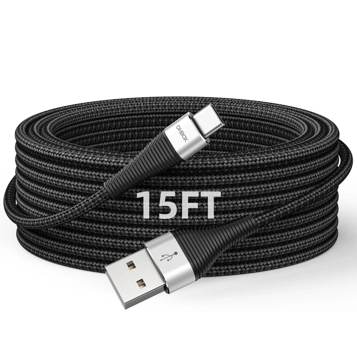  ohbox USB-A to USB-C Cable 15 ft 30W 2.7A Black — product photo