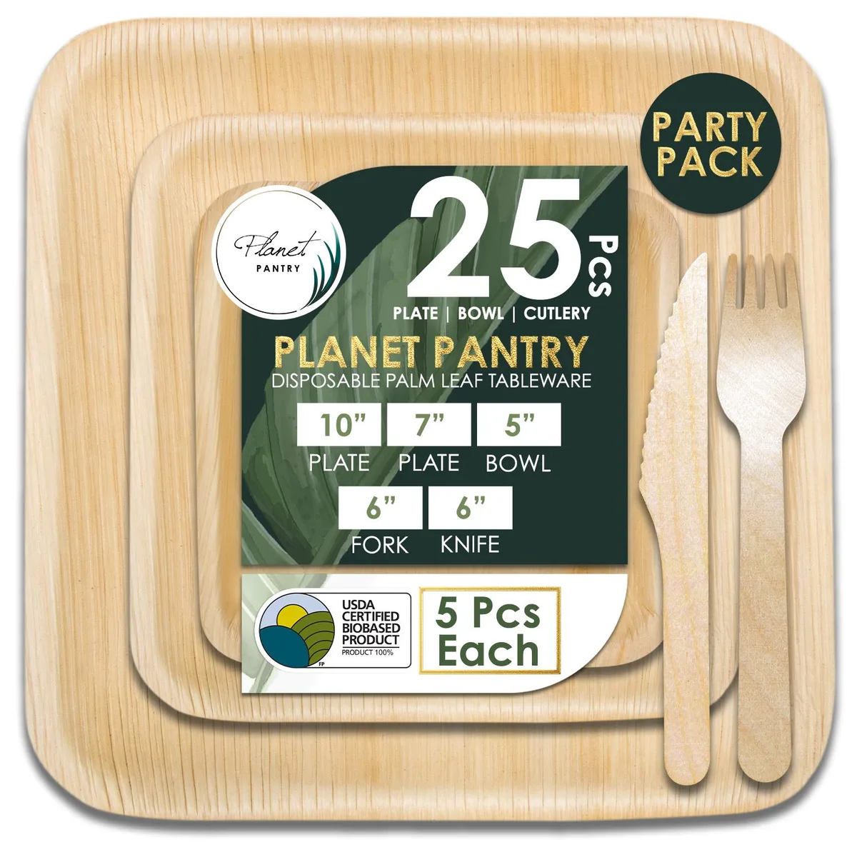 Planet Pantry Planet Pantry Party Tableware Pack 25 Pcs 10" 7" Square Plates Bowls Knives Forks — product photo