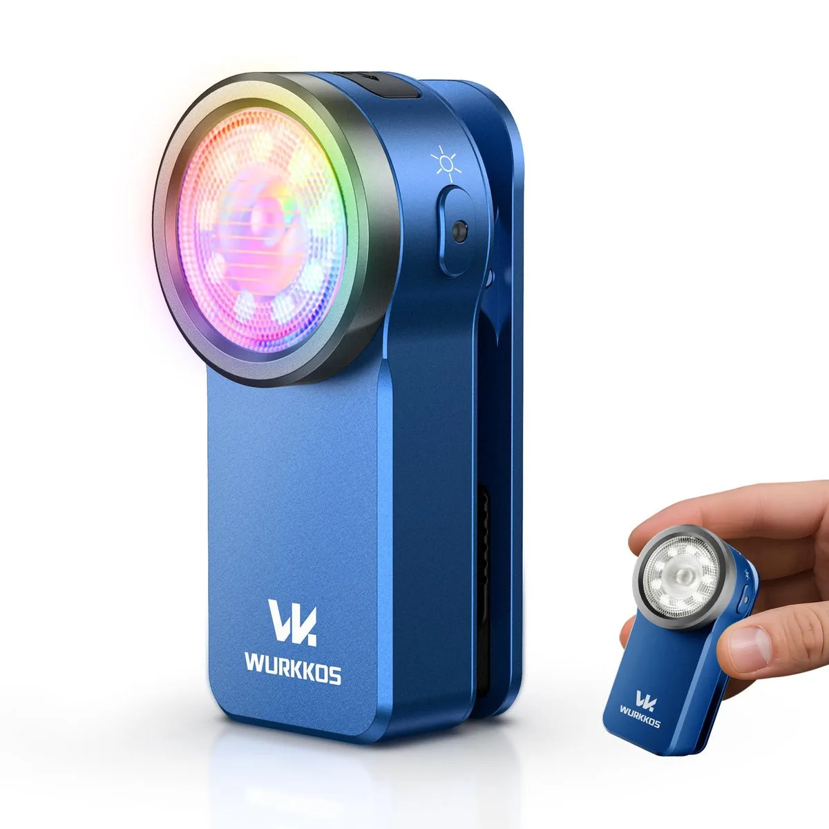 Blue rectangular clip flashlight with magnetic clip and USB-C port