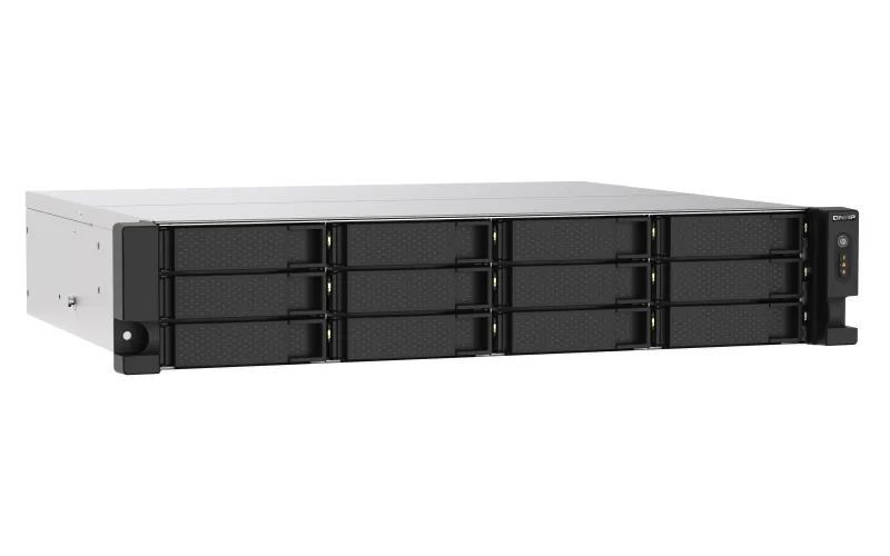 Qnap Qnap TS-1273AU-RP-8G-US 2U 12-bay rackmount NAS Ryzen V1500B 2.2 GHz 8GB DDR4 2×2.5 GbE redundant PSU — product photo