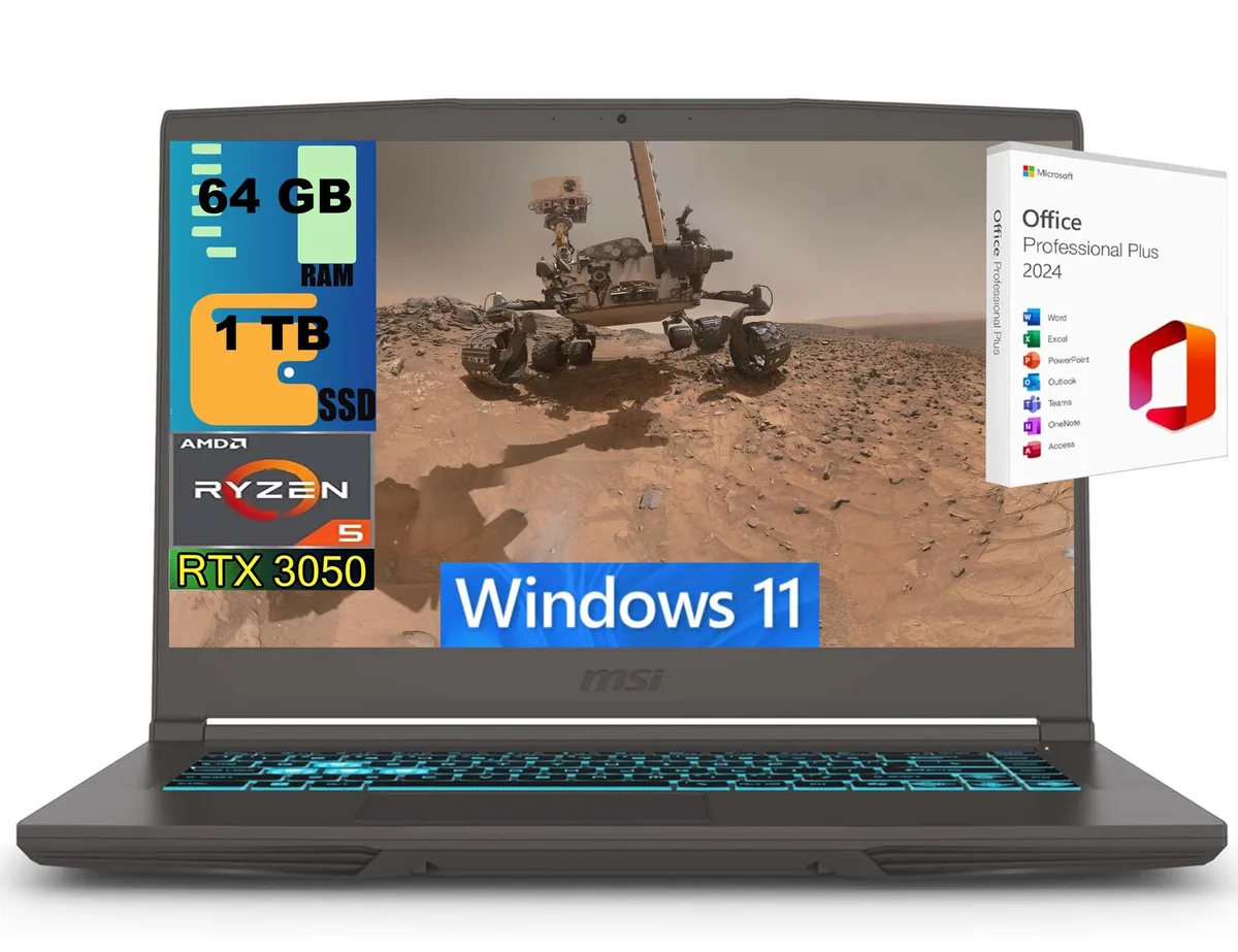 MSI MSI Thin A15 gaming laptop 15.6" FHD 144Hz Ryzen 5 7535HS RTX 3050 64GB 1TB — product photo