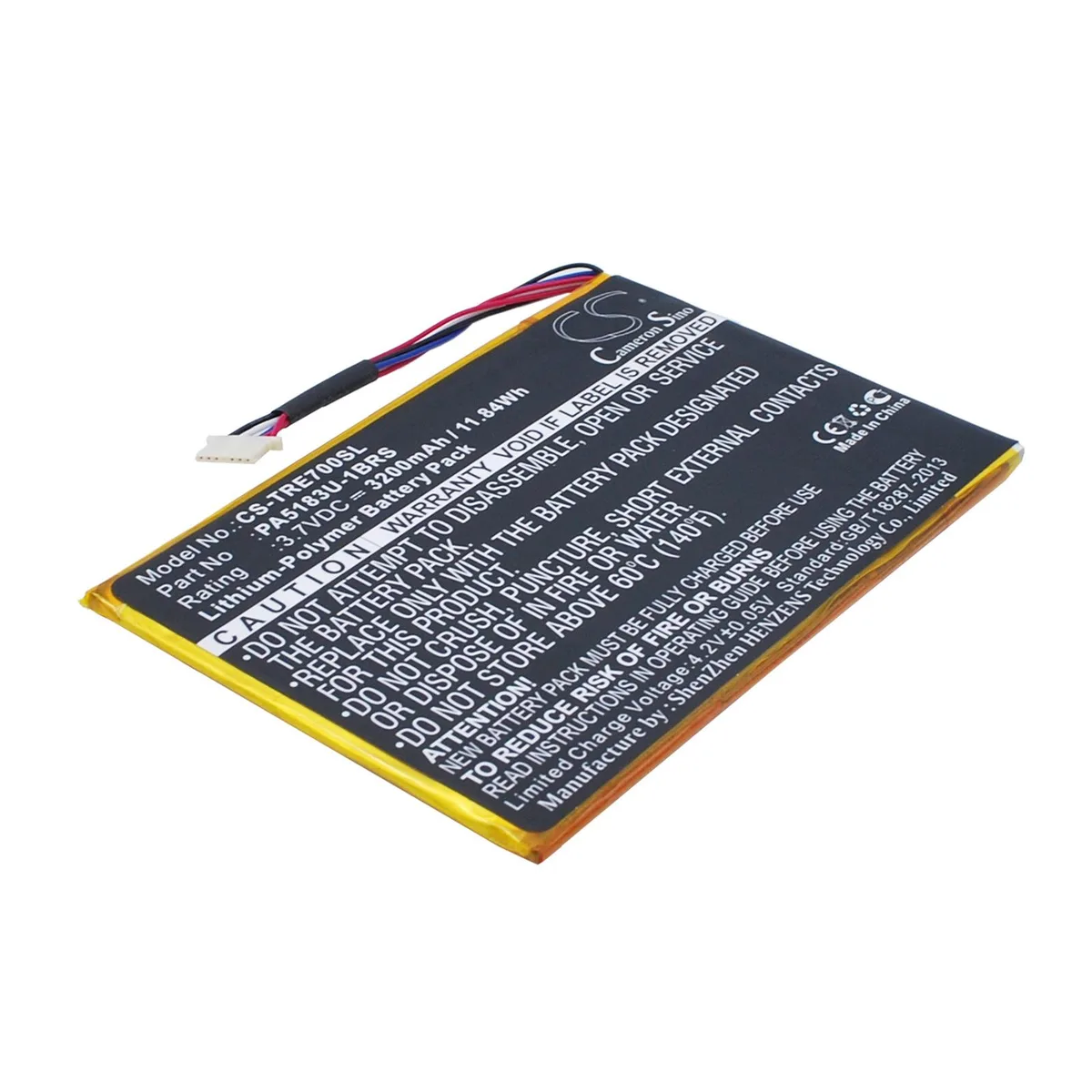 Flat black rectangular lithium-polymer tablet battery pack
