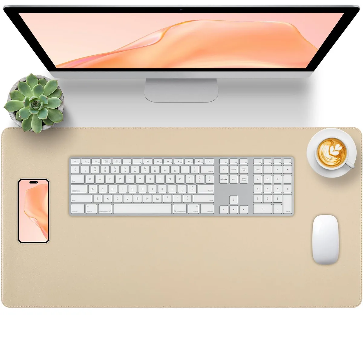  Keychron Desk Mat 31.5" x 15.7" Beige Faux Leather — product photo
