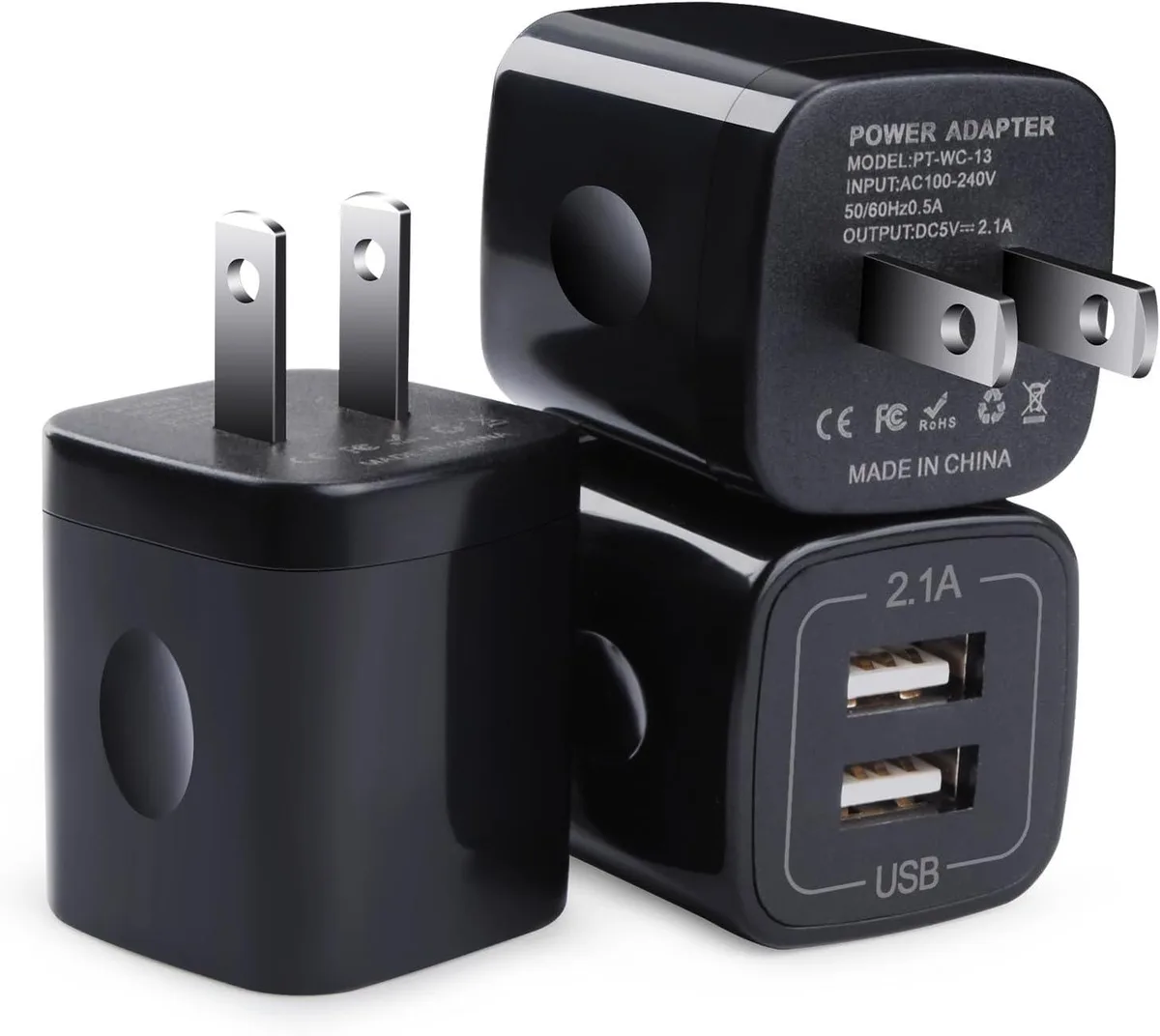 ONITOON ONITOON 3-Pack Dual USB-A Wall Charger 2.1A Black — product photo