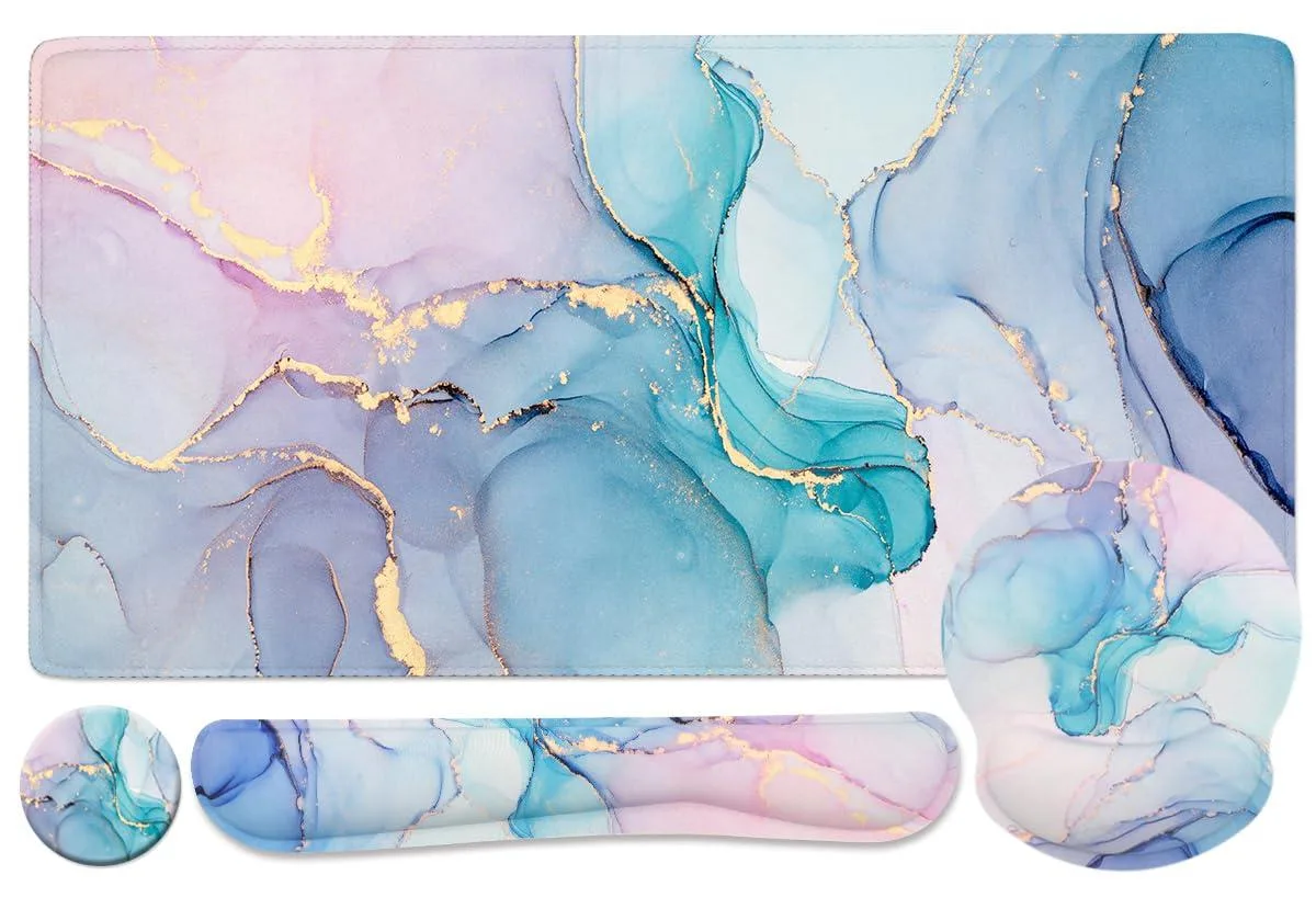  Yunoble 4-in-1 Gaming Mouse Pad Wrist Support Set Blue Marble — product photo