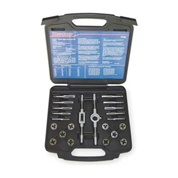 Westward 22-piece fractional tap and die set in metal case