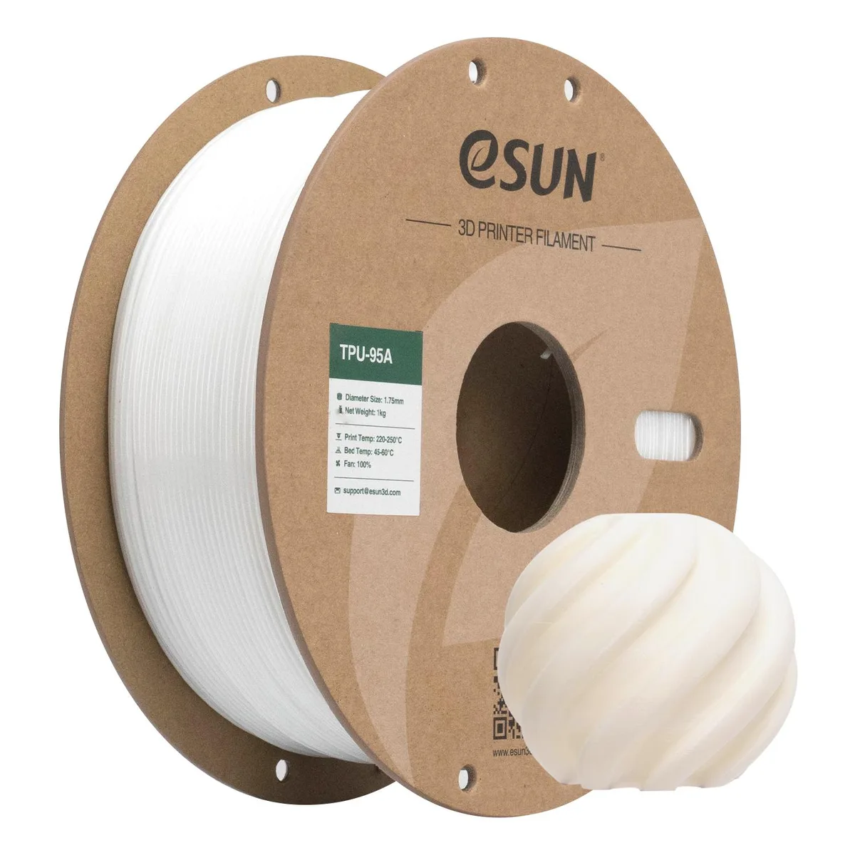 eSUN eSUN Flexible TPU Filament 1.75mm TPU-95A White 1KG — product photo