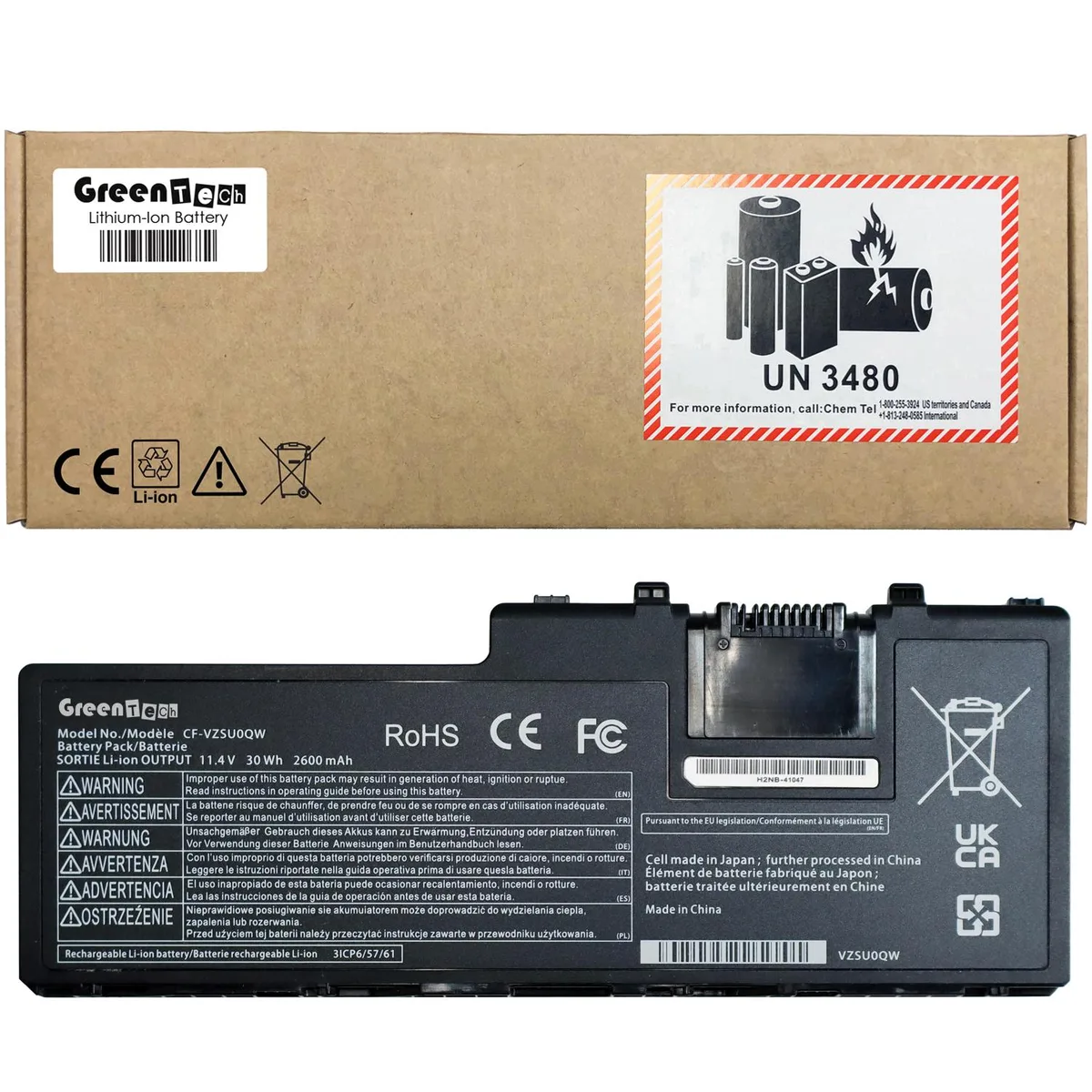 GreenTechLLC GreenTechLLC CF-VZSU0QW laptop battery 11.4V 30Wh 3-cell — product photo
