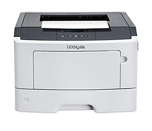White rectangular monochrome laser printer with front paper tray and control panel
