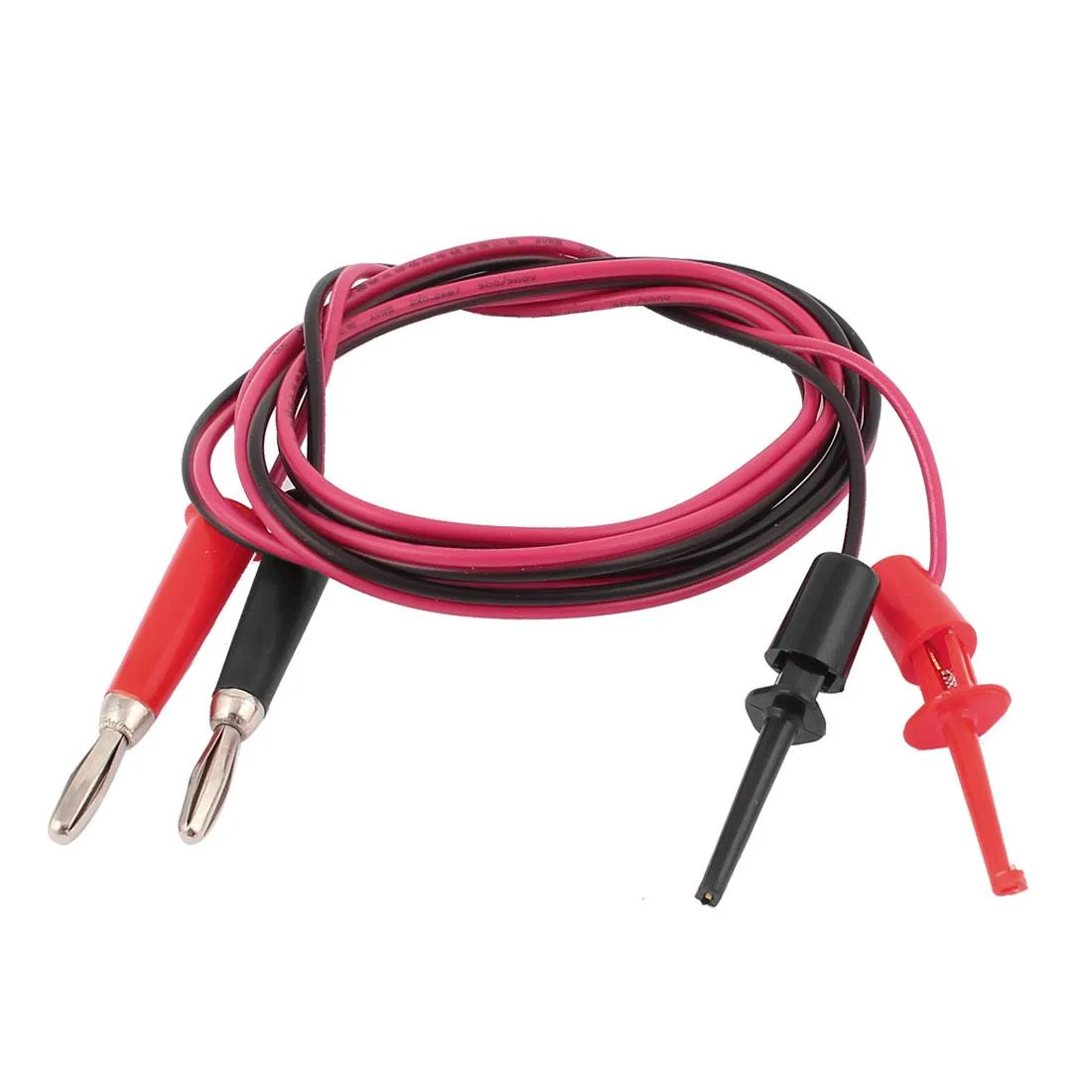 Pair of black and red test hook clips to 4mm banana plugs on 92cm wires