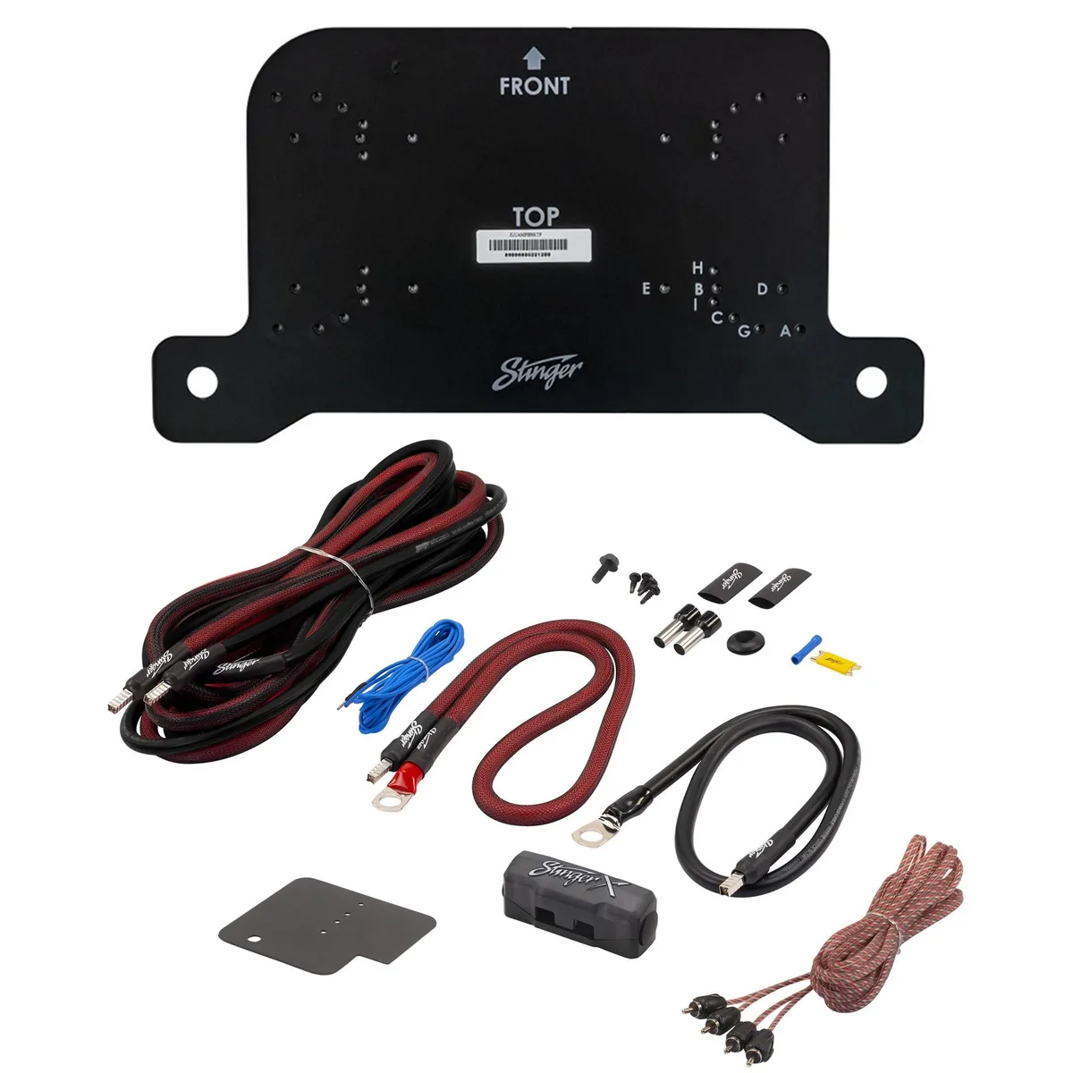 Black metal amplifier bracket and wiring kit bundle