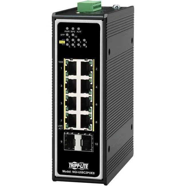 Tripp Lite Tripp Lite NGIU08C2POE8 8-Port PoE+ 30W Unmanaged Industrial GbE Switch — product photo