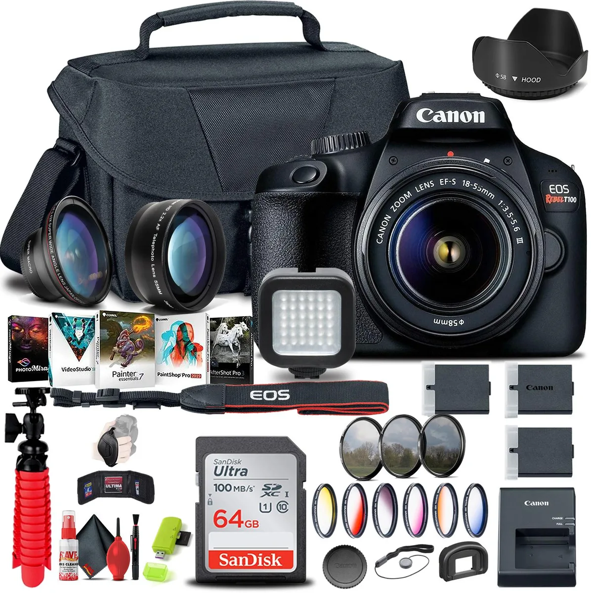 Canon Canon EOS Rebel T100 / 4000D DSLR Camera with 18-55mm Lens 64GB Bundle — product photo