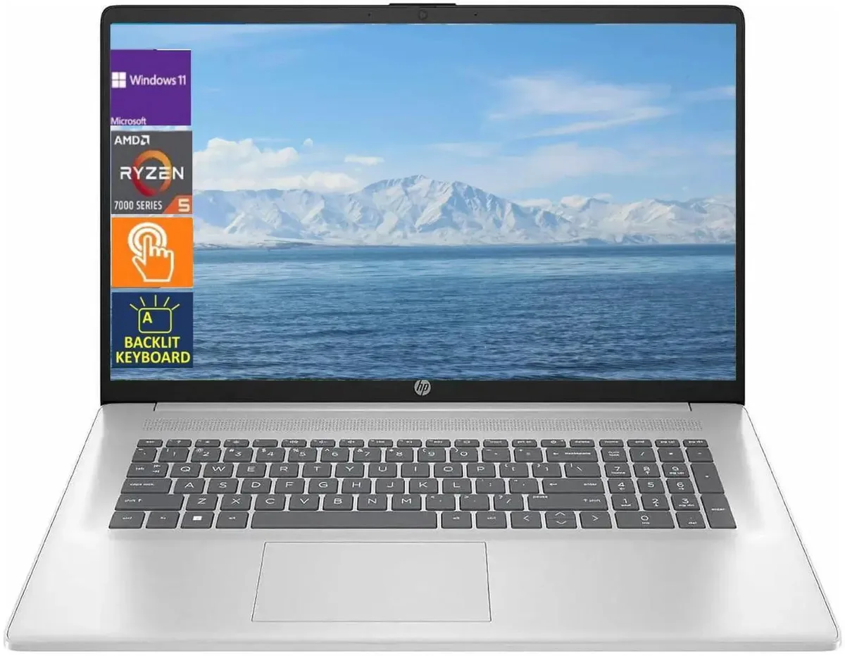HP HP 17.3" HD Touch Laptop Ryzen 5 7430U 8GB 256GB Silver — product photo
