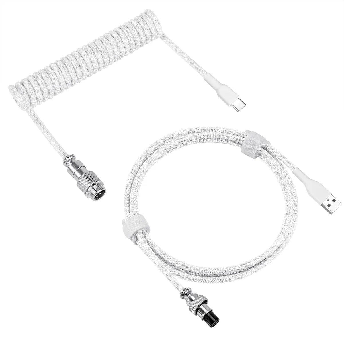 Geekria Geekria Coiled USB-C Keyboard Cable with Aviator Connector, White 5FT — product photo