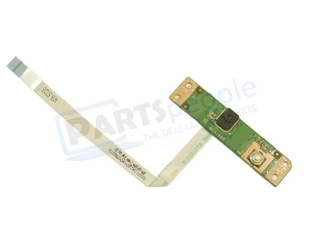 Small green circuit board with power button and microphone port, ribbon cable attached