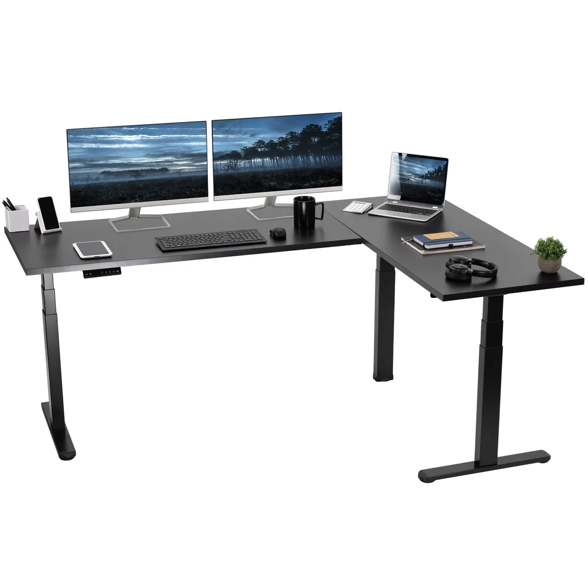 VIVO VIVO Electric L-Shape Corner Desk 78" x 55" Black/Black — product photo