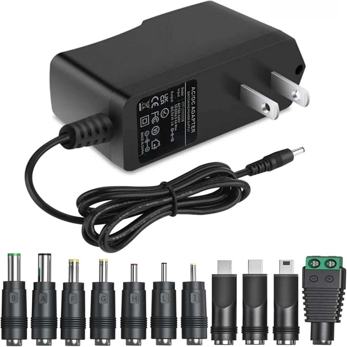 BASEUS BASEUS 5V 1A AC Adapter 11 Plug Tips 6FT — product photo