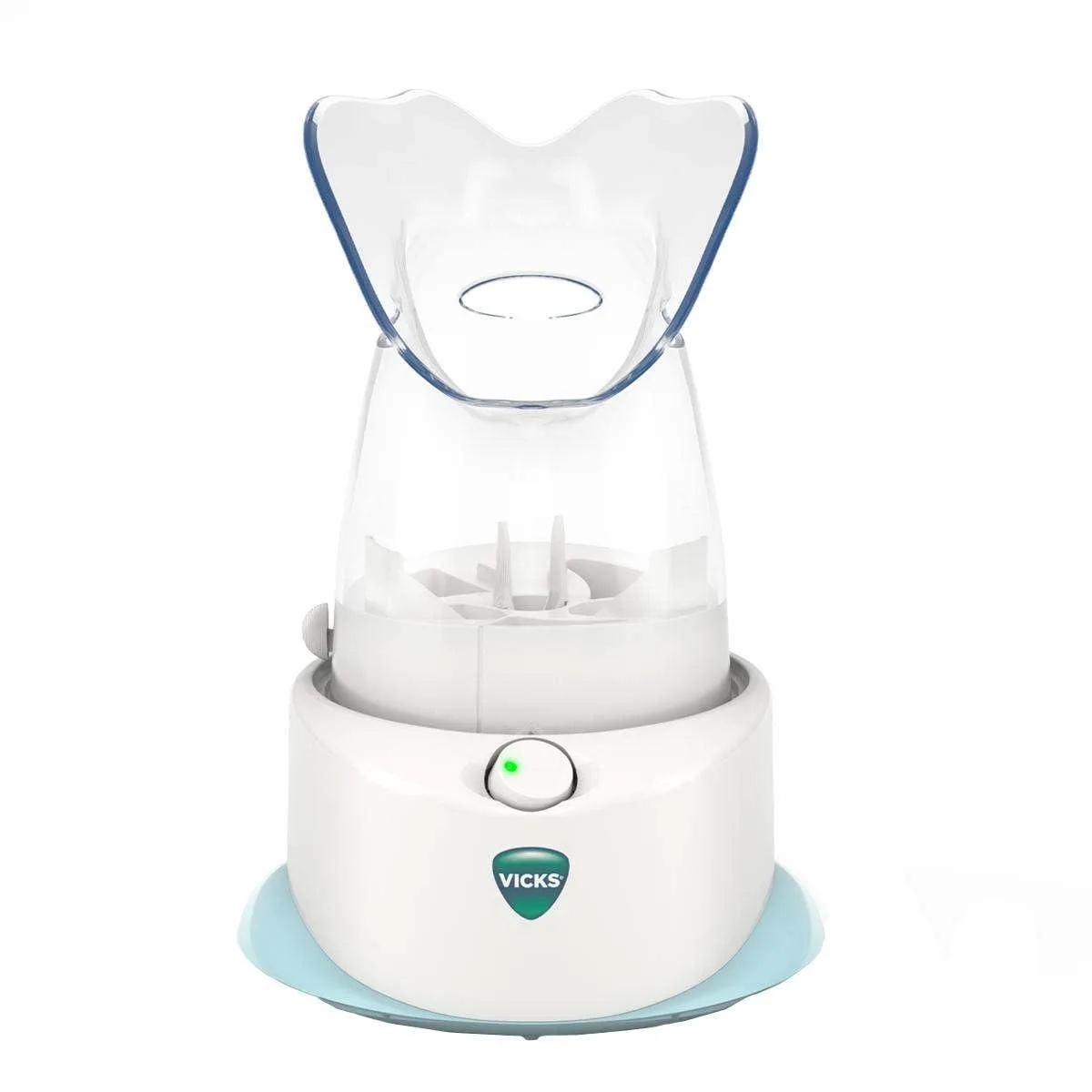 White plastic personal steam inhaler with soft flexible hood and dual scent pad slots